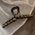 Pince à cheveux élégante en perles marron foncé sur tissu doux pour coiffure chic - 13# Pince à griffes-Brun foncé transparent perles