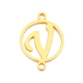 Golden stainless steel hollow geometric round pendant with DIY letter V charm - Letter V(KLJ5136-Z)