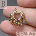 Detailed view of gold heart pendant with colorful zircon stones measuring 21x25.5mm - B-Sunburst Heart