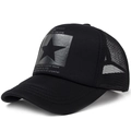 Gorra trucker negra con logo de estrella plateada y panel de malla transpirable - Ajustable / Gris Oscuro