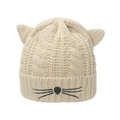 Winterliche Thermo-Strickmütze mit Katzenohren in Cremeweiß und süßer Stickerei - M(56-58cm) / Beige