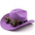 Detail of purple steampunk cowboy hat featuring industrial goggles with gears and metal spikes - M(56-58cm) / Taro Purple