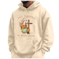 Cremefarbener Fleece-Hoodie mit Fall for Jesus Kürbis-Print und Holzkreuz-Grafik - S / Fall for Jesus Druck / Beige