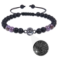Dettaglio della pietra di proiezione che mostra Ti amo in 100 lingue sul bracciale di perle - Pietra opaca & Ametista (Bracciale a proiezione)