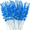 Artificial blue eucalyptus leaves spray for home and wedding flower arrangements - Blue