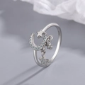 S925 sterling zilveren open ring met fonkelende ster- en maanbedels van zirkoon - Verstelbaar Open / Witgoud