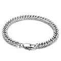 Personalized silver stainless steel Cuban link bracelet with durable spring clasp - Silver 7mm Beveled Edge Curb Chain Bracelet-18cm