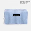 Soft light blue corduroy cosmetic bag in pillow shape, 19x11x10cm size with white zipper - Blue Pillow Pouch