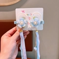 Blue flower tassel hair clip for girls with white pearls and ribbons for Hanfu dress - 1# Blue Flower Long Ribbon