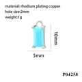 Rectangle turquoise zircon charm in rhodium plating copper with dimensions and hole size - Silver/Turquoise Zirconia(P04258)