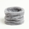 Close-up of a grey faux rabbit fur neck warmer showing soft plush texture and detail - Gray
