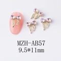 Détail du bijou d'ongle nœud doré avec strass en cristal rose, dimensions 9,5x11mm - Nœud Rouge Rose Étoilé (AB57)