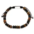Men's Tiger Eye and black bead braided bracelet with silver metal closure details - Yellow Tiger's Eye Style (B060)