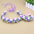 Floral crown and bracelet set with purple and white faux roses for bridal wear - Flower Crown + Wristband Set / Purple/Cream White