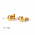 Detailansicht goldener 10mm Hohlkugel-Ohrringe mit Angabe von Gewicht und Abmessungen - 10mm Polierte Runde Kugel Ohrstecker (TE6166)
