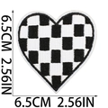 Checkered heart embroidered patch in black and white with 6.5cm size dimensions - Black and White Plaid Heart (Large)