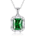 Silver S925 necklace featuring emerald cut green gemstone with white cubic zirconia - 925 Silver / Emerald