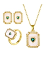 Luxury 18K gold plated jewelry set with green heart gemstone and white mother of pearl - Heart Green Zirconia 3-Piece Set
