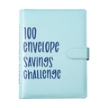 Mint blue 100 envelope savings challenge binder with high-quality PU leather cover - Binder Shell / Blue