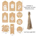 50-piece brown kraft paper Christmas gift tags set with 10 festive designs and jute twine - Style B Mix (50 Tags + 50 Jute Ropes)
