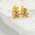 Chic gold stud earrings featuring a girl design set with colorful zircon stones - Little Boy