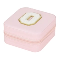 Pink portable travel jewelry organizer with embroidered letter O and zipper closure - Letter O (No Mirror) (FS61) / 10x10x5cm
