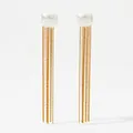 Elegant gold stainless steel tassel earrings featuring white square pearl drops - Square Style (KDE1496)