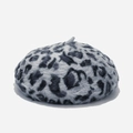 Chic leopard print rabbit fur beret in grey and white tones with soft plush texture - M (56-58cm) / Grey Leopard