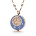 Rose gold Leo zodiac coin necklace featuring a blue inlay and celestial lion pendant - Leo