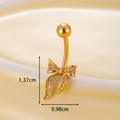 Gold bow belly button ring with micro-paved zircons measuring 1.37cm by 0.98cm - 6#-Gold Tone Slim Bowknot (HSPJ0143)