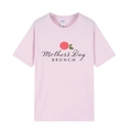 Pink Mother's Day Brunch cotton t-shirt with black floral text and red rose print - XS / Tops / Pink