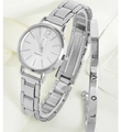 Silver quartz watch and matching silver LOVE bracelet set for elegant women - Silver Steel LOVE Set