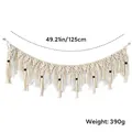 Handwoven bohemian wall tapestry in cream cotton with wooden beads, 125cm width - 125cm / White
