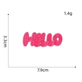 Detailed view of pink embroidered HELLO patch with size measurement 3.3x7.9cm - HELLO Text