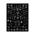 White heart and LOVE patterns nail art stickers on black background, style C6503 - C6503 / White
