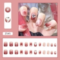 Elegant wine red gradient press-on nails featuring sparkling heart charms and glitter - Sheer Red Brown (Z545)