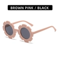 Kids flower sunglasses with matte pink petal frame and dark round lenses - Matte Beige Pink Frame Grey Lens