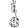 Detail of silver stainless steel belly button ring with vertical micro-pave clear zircons - Style-JE0230A
