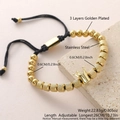 Bracciale a corona in corda nera con perline in acciaio inossidabile placcato oro 18k - Corona Liscia (NAL10-5) / 6mm / Oro