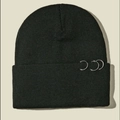 Gorro de punto negro de invierno con tres aros plateados, estilo urbano casual - Talla única / Negro