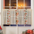 Creamy white Christmas cafe curtain with embroidered bells, berries and lace edges - 140*60 / Christmas Bell