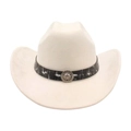 White felt western cowboy hat with a black band and silver lion head metal buckle - One Size / Beige (Lion Head)