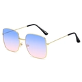Retro square metal sunglasses with gold frame and blue-pink gradient lenses for women - Gold Frame Blue Pink Gradient Lens