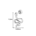 Silver snake cartilage piercing stud with screw ball back and dimensions 1.3cm by 0.84cm - Silver Snake