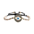 Adjustable woven evil eye bracelet with cubic zirconia and tri-color metal beads - Mixed Beads with Black Rope