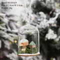 LED lighted glass dome ornament with miniature wooden mushrooms and moss inside - HG18-624 (Blue & Green Mushroom)