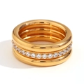 Three-piece stackable 18K gold-plated stainless steel rings with sparkling cubic zirconia - US 6 / Gold Rhinestone Simple Ring 3-Piece Set