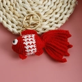 Handmade crochet goldfish keychain in red and white yarn with metal ring accessory - Red Goldfish
