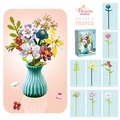 792pcs building block flower set with lily and sunflower in a teal geometric vase - Daisy Lily Sunflower Style (109-3)