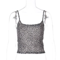 Women's summer leopard print cropped camisole top with thin shoulder straps - S / Blue